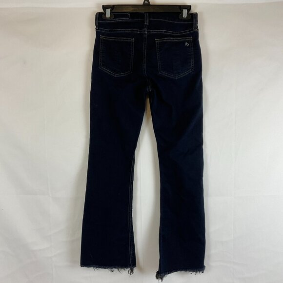 Rag & Bone Jean 10" Crop Flare 24 Raw Hem Dune Dark Blue Wash - Picture 6 of 11